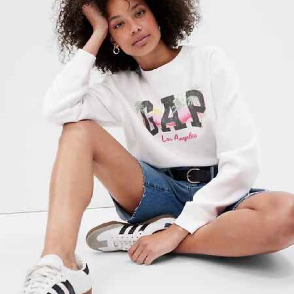 New Relaxed Gap City Logo Sweatshirt Los Angeles White Size XL Extra Large Crew